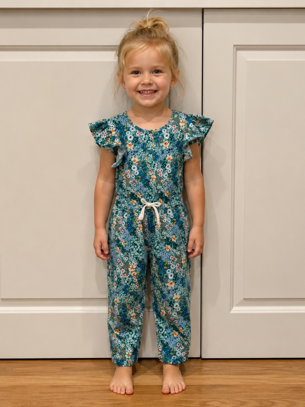Tea Collection Green Floral Girls' Cotton Romper with Ruffles
